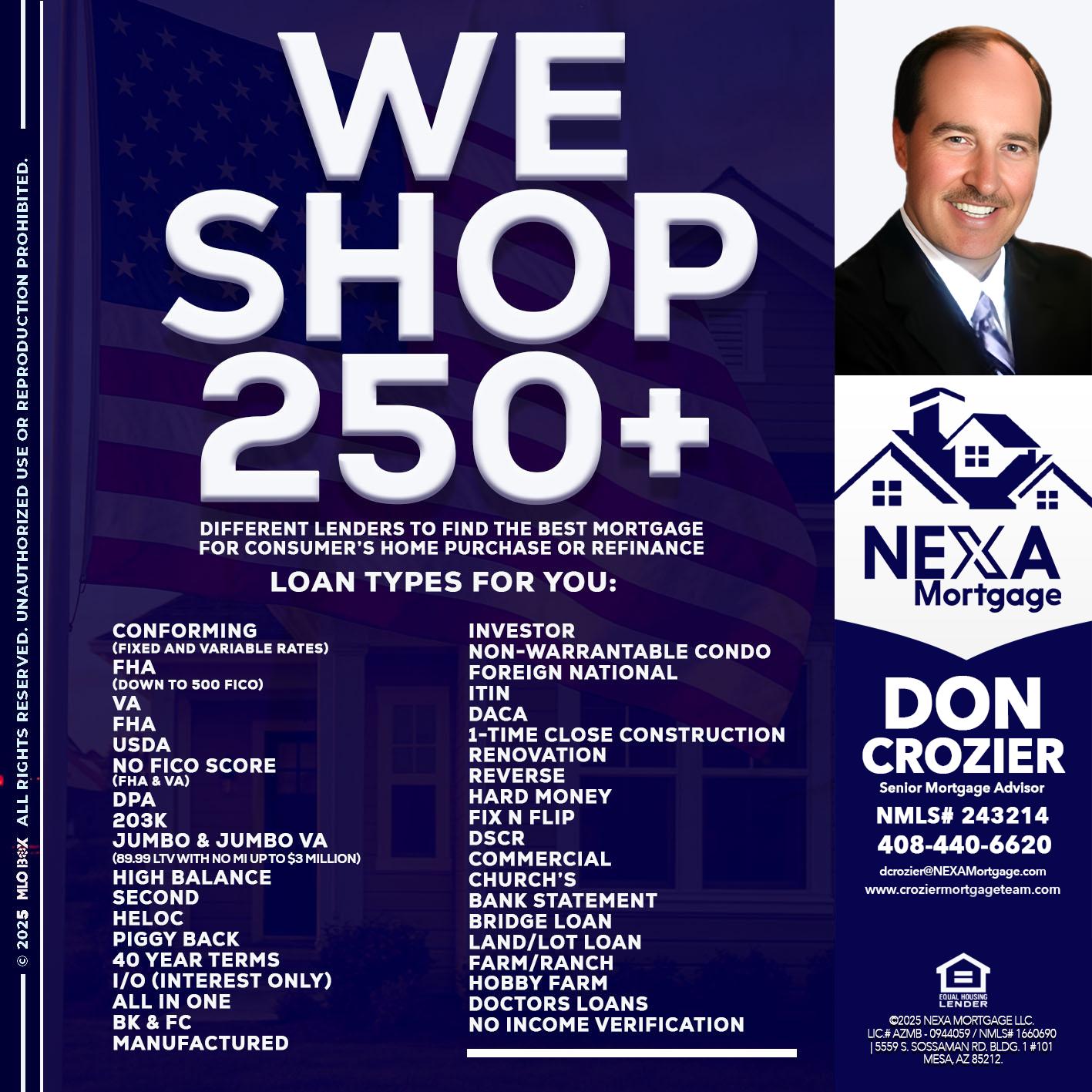 WE SHOP 250+ - Don Crozier -Senior Mortgage Advisor
