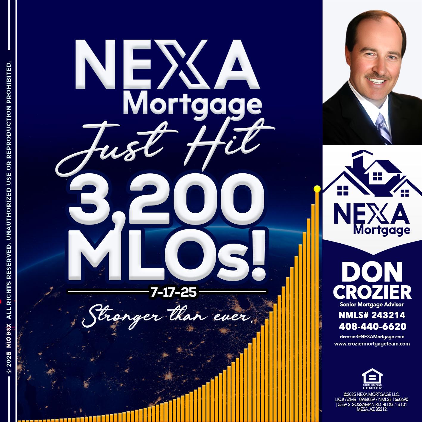 JUST HIT 3,200 MLOs - Don Crozier -Senior Mortgage Advisor