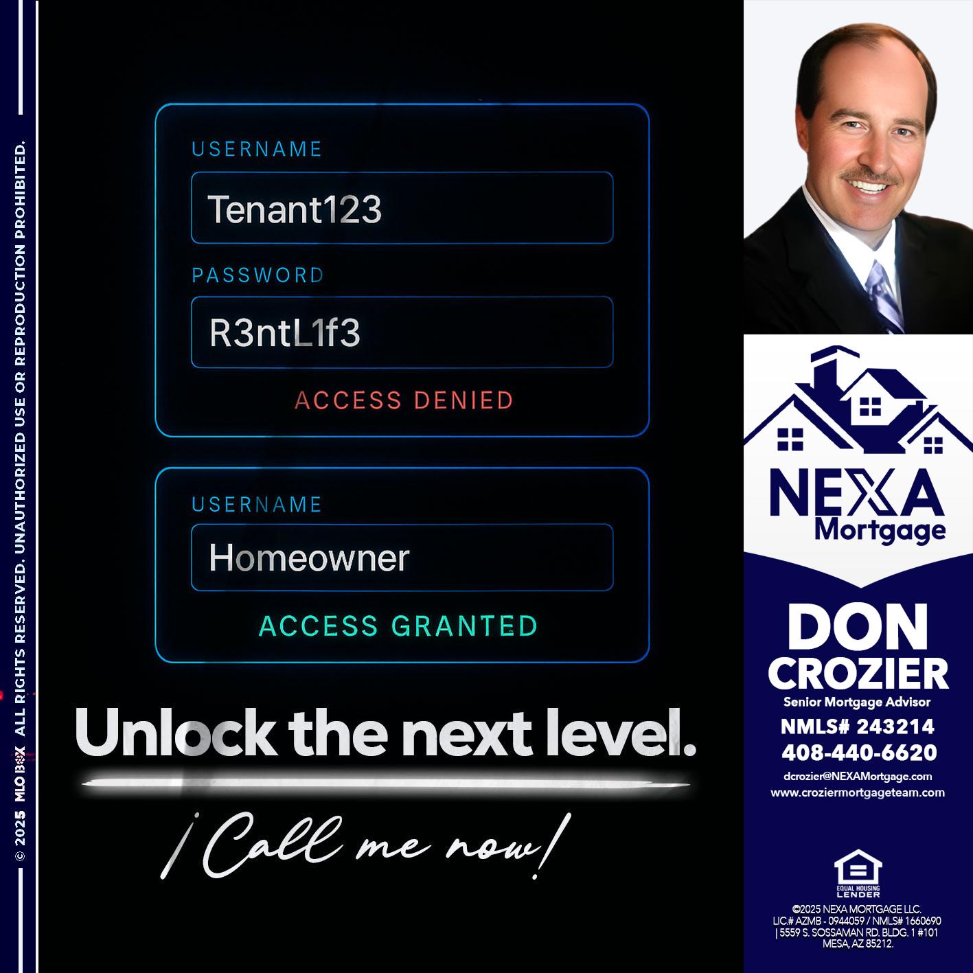 UNLOCK THE NEXT LEVEL - Don Crozier -Senior Mortgage Advisor