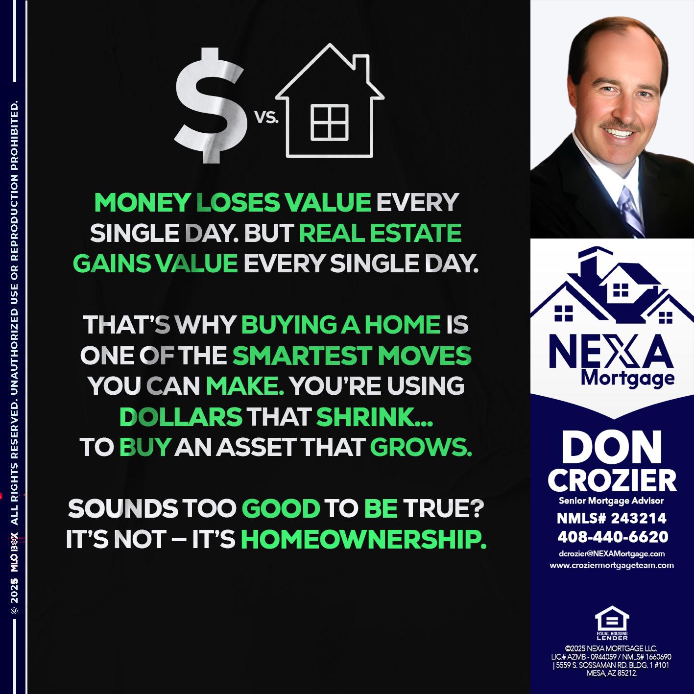 MONEY LOSES VALUE - Don Crozier -Senior Mortgage Advisor MONEY LOSES VALUE - Don Crozier -Senior Mortgage Advisor