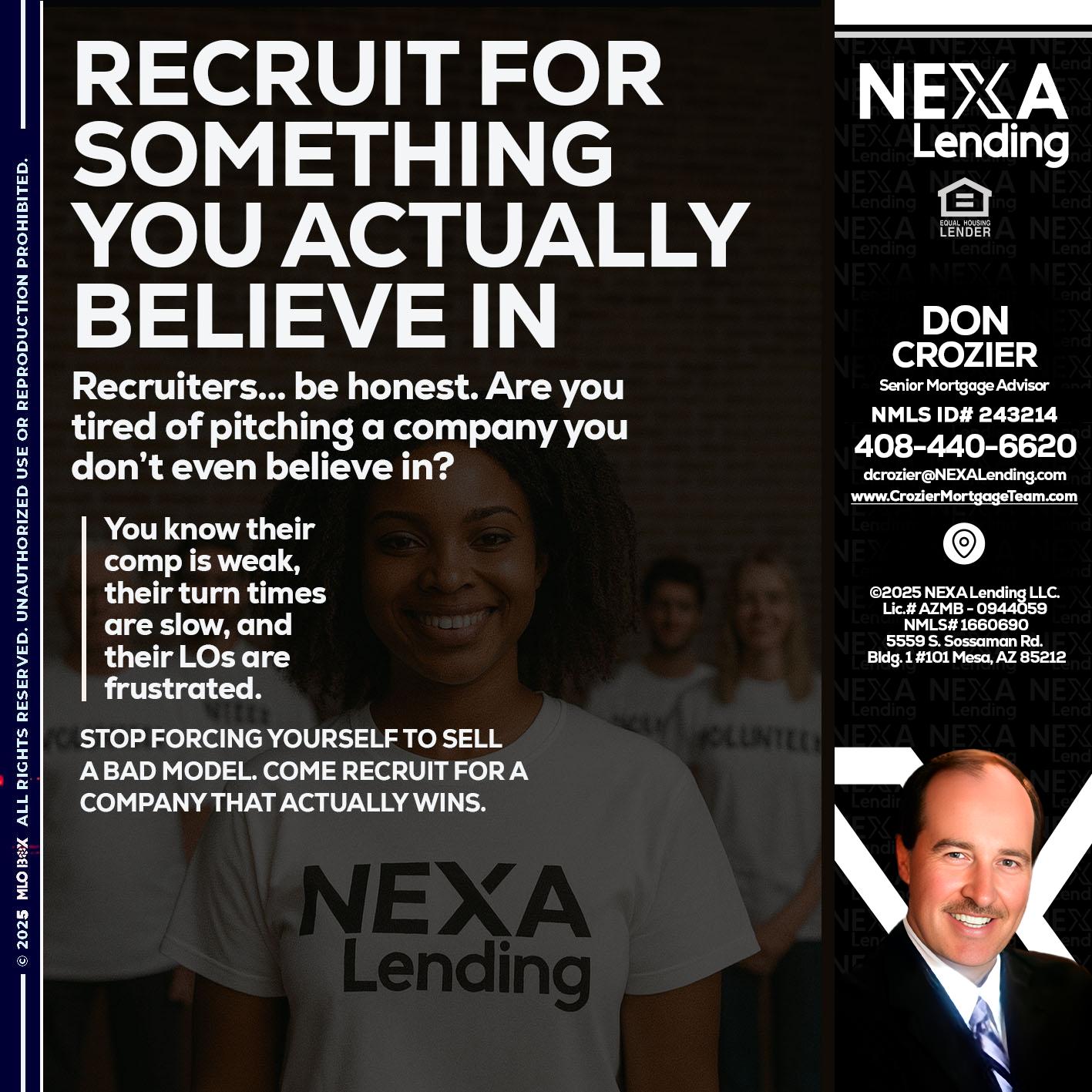 RECRUITING - Don Crozier -Senior Mortgage Advisor