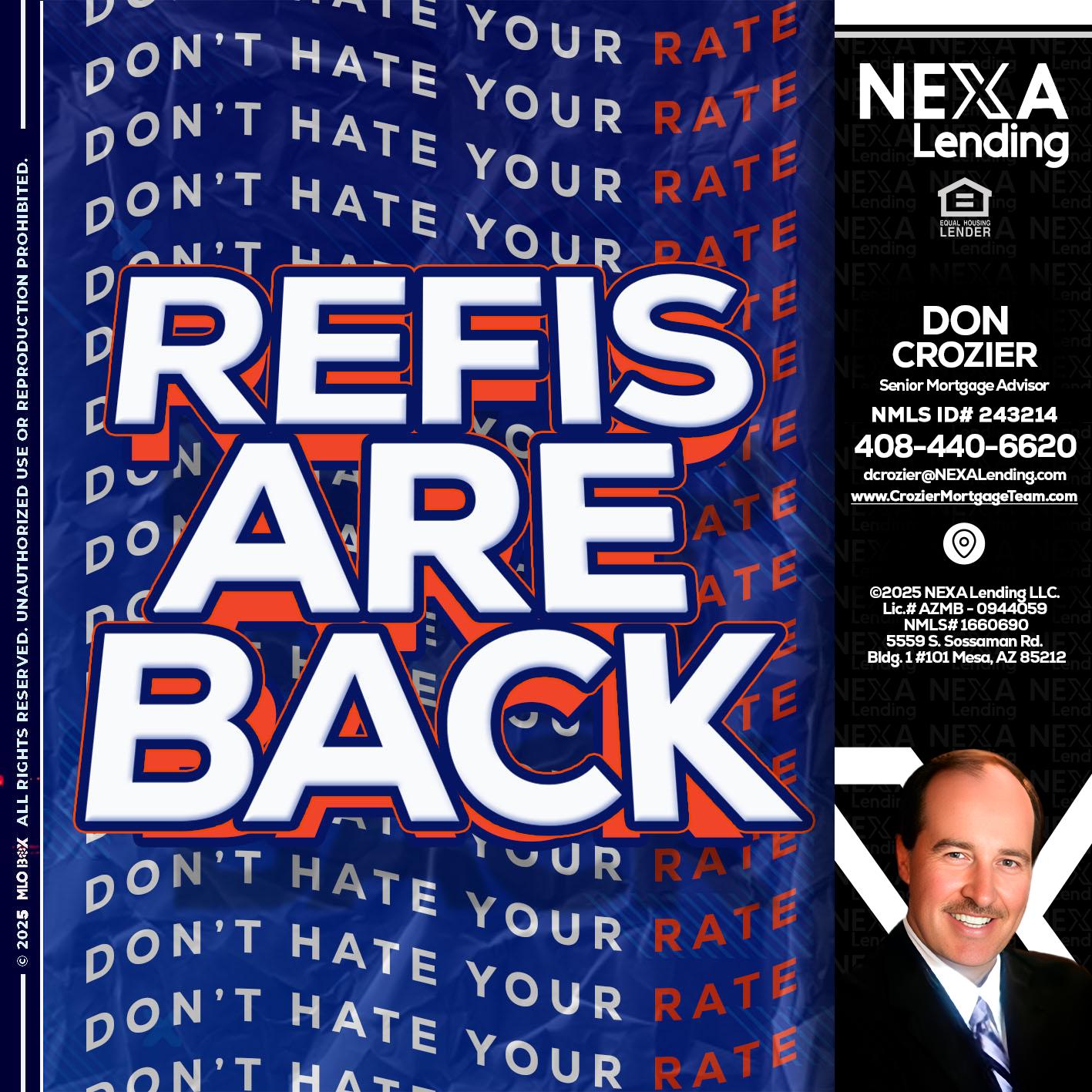refis are back - Don Crozier -Senior Mortgage Advisor