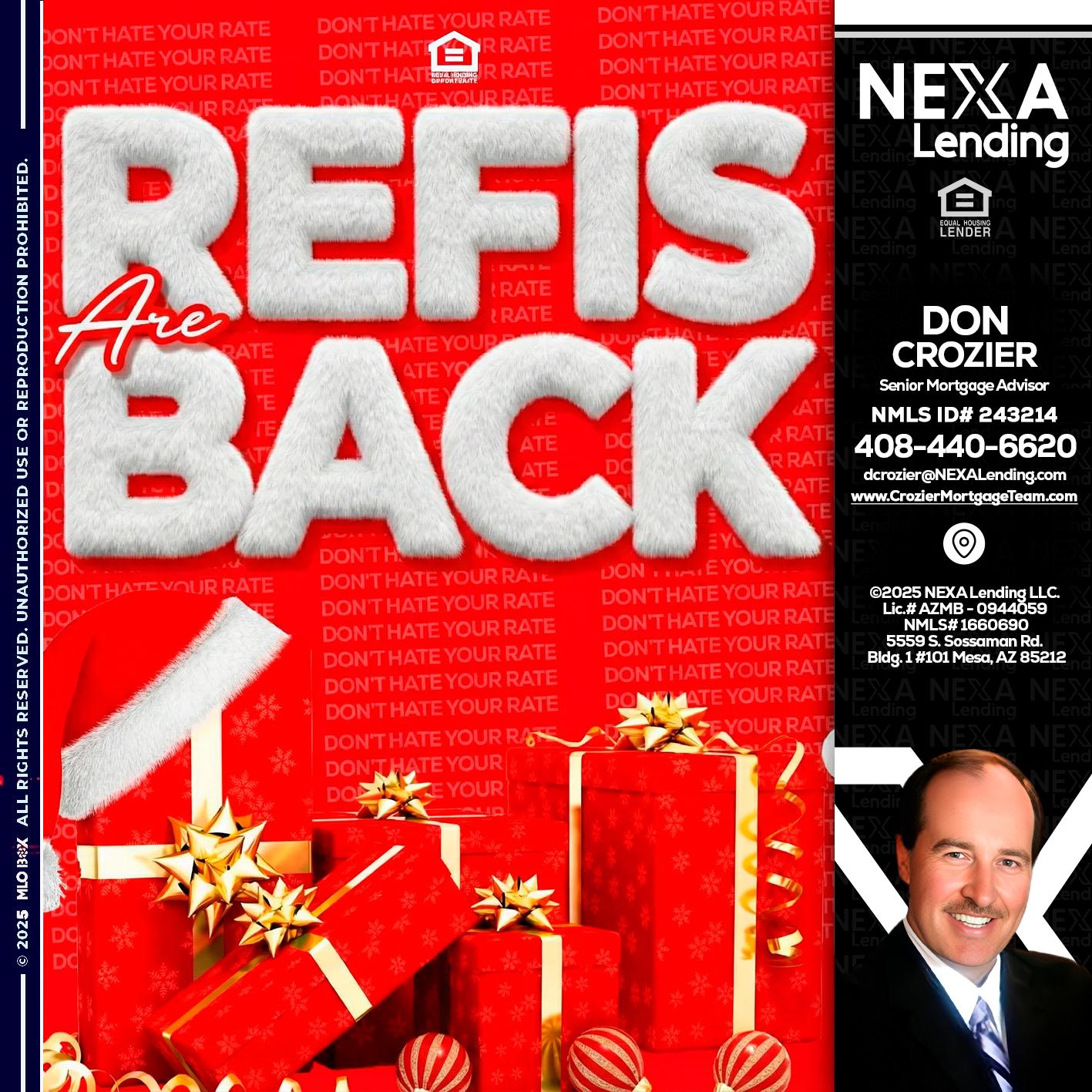 refis are back - Don Crozier -Senior Mortgage Advisor