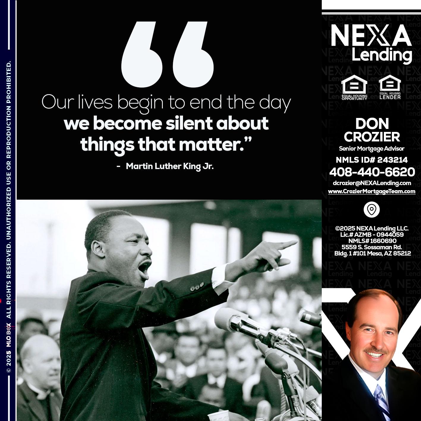 our lives MLK DAY - Don Crozier -Senior Mortgage Advisor