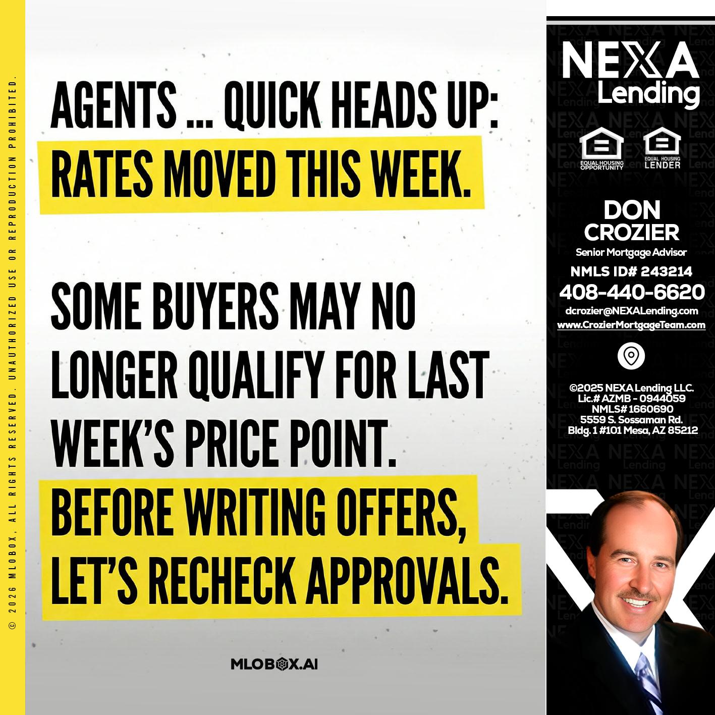 agents quick heads up - Don Crozier -Senior Mortgage Advisor