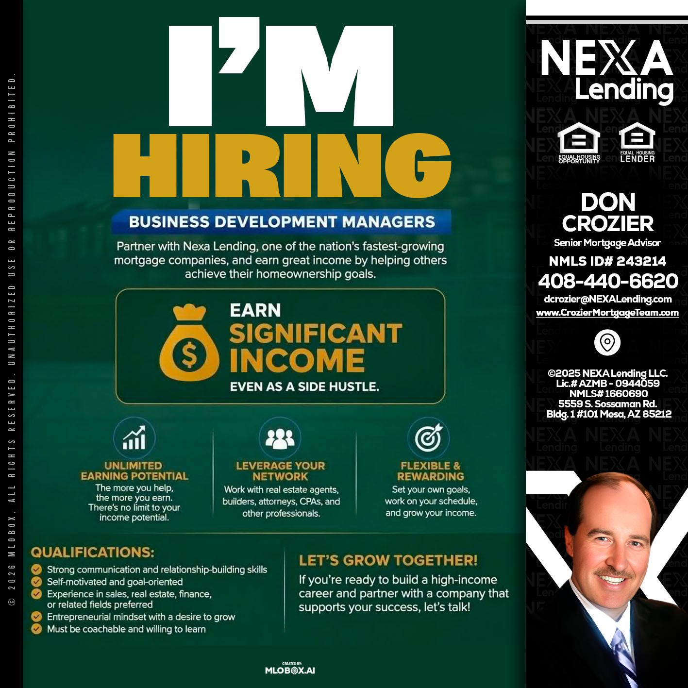 IM HIRING - Don Crozier -Senior Mortgage Advisor