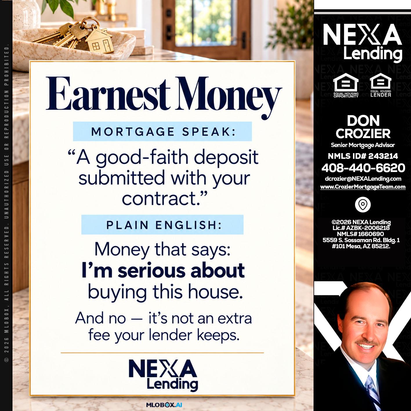 EARNEST MONEY - Don Crozier -Senior Mortgage Advisor